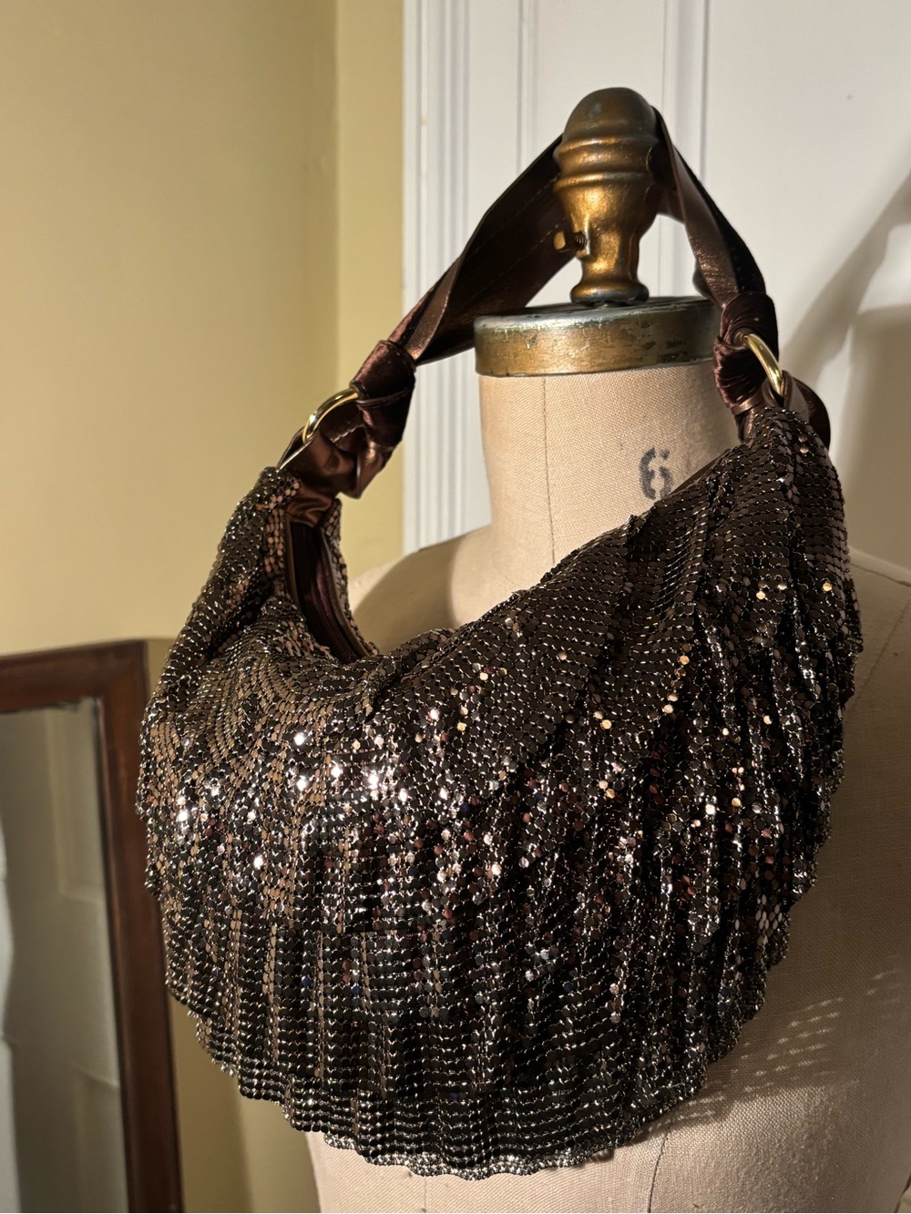 A Felix Rey Metallic Mesh Hobo Bag Bronze Y2K Shoulder Purse